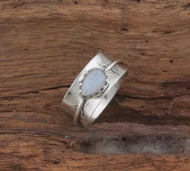 Кольца-спиннеры с радужным лунным камнем, кольца-спиннеры из чистого серебра 925 пробы, кольцо-спиннер ручной работы, кольцо-спиннер с драгоценным камнем синего огня 8