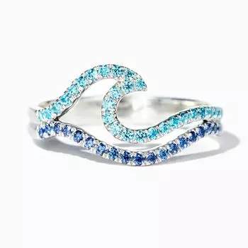Кольца Trumium S925 Sterling Silver Double Layer Wave Gradient Blue для женщин Sea Design Fine Jewelry 6
