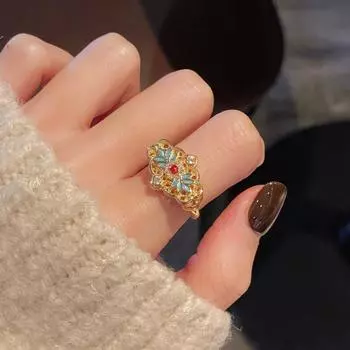 Кольца-тыквы Эмалевые Кольца на пальцы Цветок Кольца в китайском стиле Уникальные Винтажные Открытые кольца Ханфу Flower