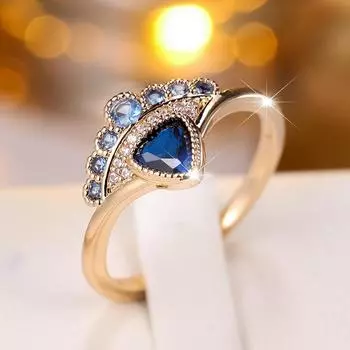 Кольца в этническом стиле с синим цирконием для женщин, винтажные золотые свадебные аксессуары, ювелирные изделия на годовщину 6 синий/золотой