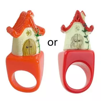 Кольца в форме грибного домика, кольца на палец, пластиковый материал, женские украшения, подарок на вечеринку, ювелирный подарок для женщин, девочек, детей