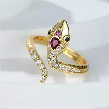 Кольца в стиле панк-змеи для женщин, золотые, красные, зеленые, с кубическим цирконием, роскошные обручальные кольца, женские кольца для вечеринок, ювелирные изделия, подарки 7