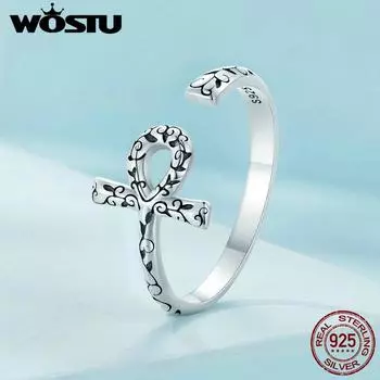 Кольца WOSTU из стерлингового серебра 925 пробы Ankh с египетским крестом для женщин, большие кольца в стиле ретро, лучшие украшения на день рождения, подарок 925 silver