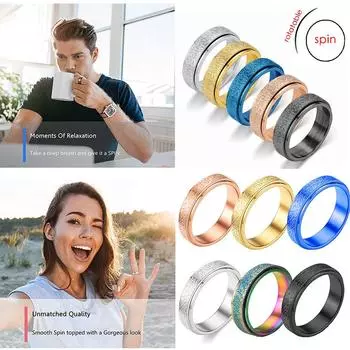 Кольца вращаются свободно, тревожное кольцо, вращающееся, из нержавеющей стали, подарки, спиннеры для мужчин, унисекс для женщин, антистрессовые украшения 7 разноцветный