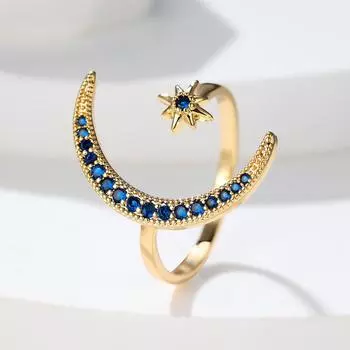 Кольца золотого цвета с луной и звездами для женщин, богемный минималистский синий кристалл открывающееся кольцо обручальные кольца подарки синий/золотой