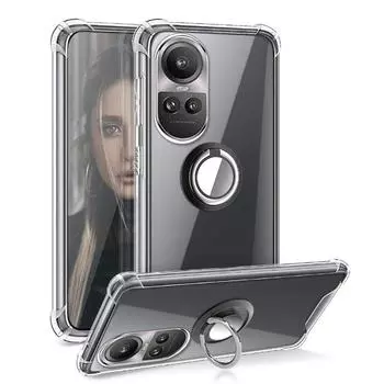 Кольцевая подставка, прозрачный мягкий чехол из ТПУ для OPPO Reno 10 Pro Plus Reno 9 8 pro plus, кронштейн-держатель, противоударный, прозрачный силиконовый чехол для задней панели телефона For OPPO reno 8 Pro серебряный