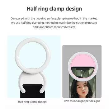 Кольцевая подсветка для телефона 10 см/4 дюйма, 2 Вт, двухцветная подсветка для селфи, клипса для телефона, цвет 3000–7000 К чёрный