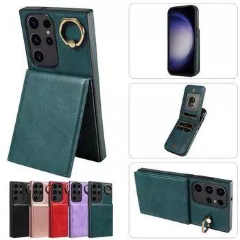 Кольцевой кронштейн, чехол для телефона с вертикальным отверстием и слотом для карточек-кошелька для Samsung Galaxy S22, S23, S24, A05, A12, A13, A14, A15, A52, A72, A22, A32, A33, A53, A73, A23, A24... Samsung Galaxy S22+ 5G чёрный