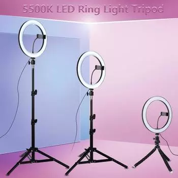 Кольцевой светильник для фотосъемки, лампа для селфи, USB с регулируемой яркостью и штативом для Youtube, макияжа, видео, живая фотостудия just 16cm(6inch) light