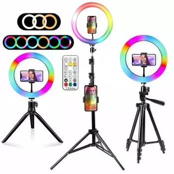 Кольцевой светильник RGB, круглый, со штативом для смартфона, мобильный светодиодный видеосветильник, чтобы сделать освещение для Youtube