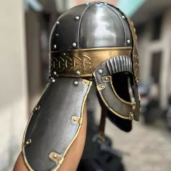 Кольчужный шлем средневекового викинга на Хэллоуин - мягкая сталь 1,2 мм, бронзовое литье, носимый, вешалка для замка, подарок на Хэллоуин для него