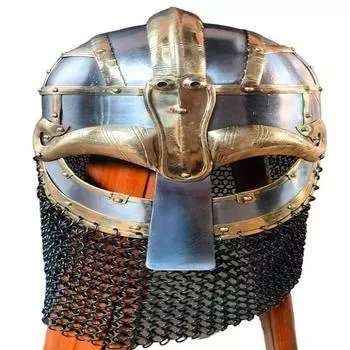 Кольчужный шлем викинга — в вендалском стиле, броня из стали и латуни ручной ковки SCA LARP с деталями из кольчуги