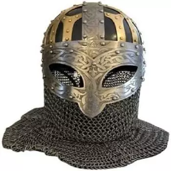 Кольчужный шлем викингов | Шлем Vandal SCA LARP из стали и латуни с кольчугой | Шлем торговца ручной ковки