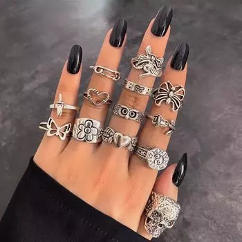 Кольцо 17 км для женщин и девочек, модные мужские ювелирные изделия со змеиной улыбкой, старинные серебряные кольца в стиле панк, готики, регулируемые кольца