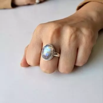 Кольцо AAA с радужным лунным камнем, массивное кольцо из стерлингового серебра 925 пробы, женское кольцо ручной работы, ювелирные изделия 3 белый