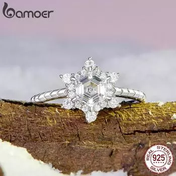 Кольцо AMOER из стерлингового серебра 925 пробы в виде снежинки, позолоченные рождественские кольца с ледяным цветком, изящные элегантные ювелирные изделия 1.4mm серебряный