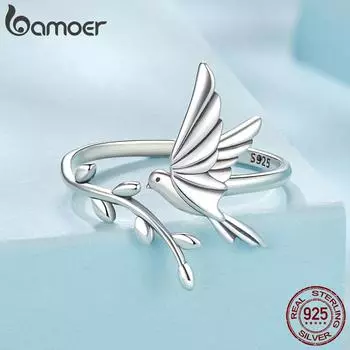 Кольцо AMOER S925 Sterling Silver Kingfisher с регулируемым размером пальца для женщин, подарок на день рождения и День святого Валентина, милая птичка, ювелирные украшения 0.16cm серебряный