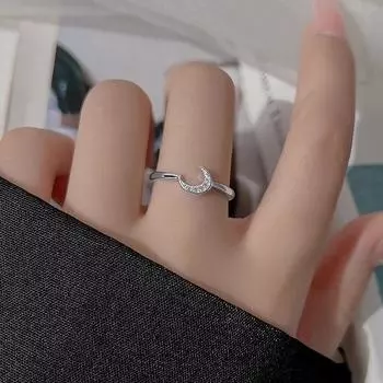 Кольцо Anenjery Sparkling Zircon Moon Opening для женщин, модное, индивидуальное, ювелирное, подарок белый