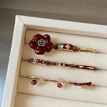 Кольцо Ankara Red Dripping Oil Flower Opening Ring Женское нишевое ретро легкое роскошное элегантное модное универсальное кольцо