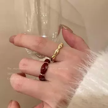 Кольцо Ankola Red Drip Glaze Bamboo, регулируемое открытое кольцо на указательный палец в стиле знаменитости J959 золотой
