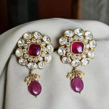 Кольцо Arisha Silver из позолоченного серебра 925 пробы, украшения ручной работы в стиле кундан с муассанитом и кубическим цирконием для женщин, серьги с рубинами, индийские украшения FS золотой