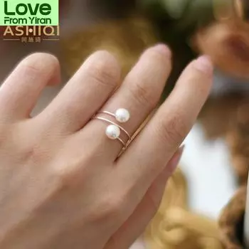 Кольцо Ashiqi из стерлингового серебра 925 пробы с натуральным пресноводным жемчугом и двойным жемчугом, модные ювелирные изделия для женщин, подарок 9 белый