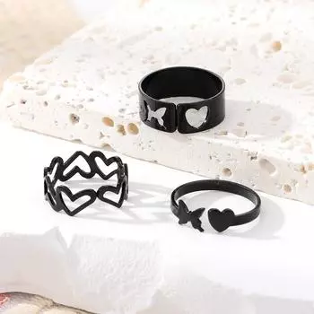 Кольцо-бабочка из трех частей, кольцо «Любовь», открытое кольцо, очаровательное кольцо с бахромой, женское элегантное кольцо, модное элегантное ювелирное кольцо, комплект колец, открытое кольцо чёрный