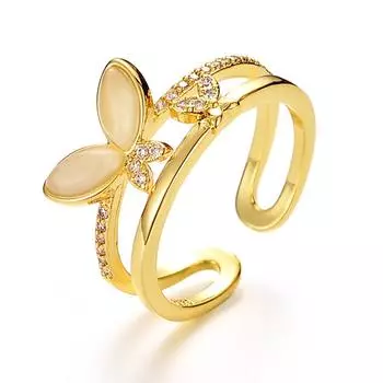 Кольцо-бабочка с двухслойной бриллиантовой отделкой, универсальное женственное регулируемое кольцо на указательный палец, легкое роскошное модное дизайнерское украшение opening adjustable золотой