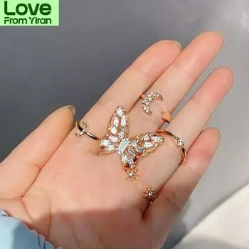 Кольцо-бабочка в стиле бохо, набор из 5 предметов, креативное женское кольцо с кристаллами, ретро, золотистое, индивидуальное ювелирное изделие для мужчин, оптовая продажа