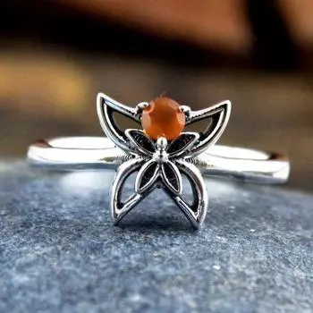 Кольцо бабочки, Кольцо с сердоликом, Ювелирные изделия для животных, Ювелирные изделия ручной работы, Серебро 925 пробы, Серебряное кольцо 4 оранжевый