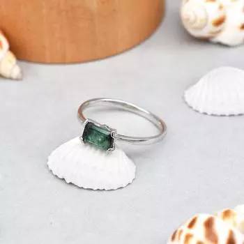 Кольцо с натуральным зеленым турмалином, драгоценным камнем, стерлинговым серебром 925 пробы, огранка «багет», размер 7, подарок в США 7 US