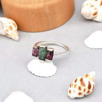 Кольцо-багет из стерлингового серебра 925 пробы с натуральным мульти-турмалином и драгоценным камнем, подарок США 9 9 US