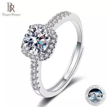 Кольцо Bague Ringen D Color VVS, 1 карат, муассанит, кольцо из стерлингового серебра S925, платина, роскошные ювелирные изделия для женщин, свадьба, помолвка 1ct adjustable чёрный