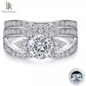 Кольцо Bague Ringen из стерлингового серебра 925 пробы с муасснаитом для женщин, простые сверкающие круглые кольца 1,2 карата с сертифицированным лабораторным бриллиантом, ювелирные кольца на палец 1.2ct US No.5 белый