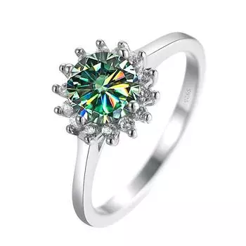 Кольцо Bague Ringen из стерлингового серебра 925 пробы, 1 карат, муассанит, ювелирные изделия с бриллиантами, женские модные кольца в форме подсолнуха, дизайн с четырьмя когтями 1ct No.5 синий