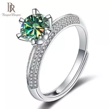 Кольцо Bague Ringen с муассанитом, общий объем 1,0 карата VVS1, круглая огранка, цвет D, серебро 925 пробы, ювелирные изделия с бриллиантами, тест пройден, знак любви, женщина, девушка 1.0CT белый