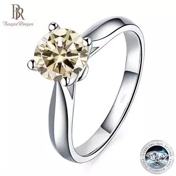 Кольцо Bague Ringen с настоящим муассанитом и сертификатом, оригинальное серебро 925, ювелирные изделия, синий, зеленый, розовый, 1 карат, драгоценный камень с муассанитом, подарок на помолвку 0.5ct No.5 чёрный