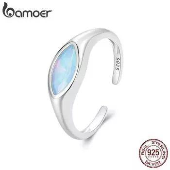 Кольцо BAMOER из стерлингового серебра 925 пробы сглаза, нежные регулируемые винтажные массивные кольца с покрытием из белого золота для женщин BSR523-E серебряный