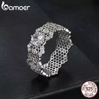 Кольцо BAMOER из стерлингового серебра 925 пробы с широкими кольцами, обручальное кольцо с муассанитом и белым золотом для нее, ювелирные подарки на День святого Валентина 8mm серебряный