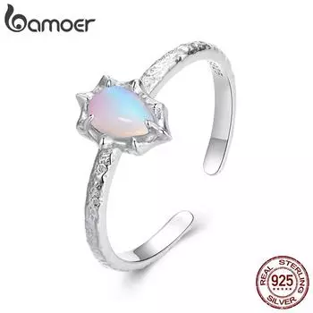 Кольцо BAMOER из стерлингового серебра 925 пробы с опалом Aurora, позолоченные регулируемые кольца для пальцев, изысканные шикарные ювелирные изделия 0.19cm серебряный