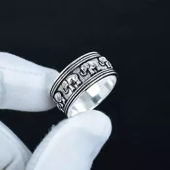 Кольцо-бандана с дизайном слона, Унисекс кольцо-спиннер, Уникальное кольцо для медитации, Ювелирное изделие из стерлингового серебра 925 пробы, Ручная работа, Подарок, Кольцо-спиннер в стиле бохо для нее US 4 серебряный