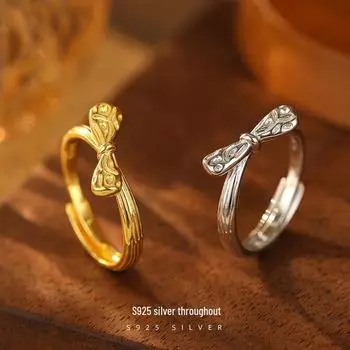 Кольцо-бантик Banyan Tree S925 Silver Knotted - стиль Sweet Cool Ins, регулируемое для женщин RS1139, adjustable opening белого золота