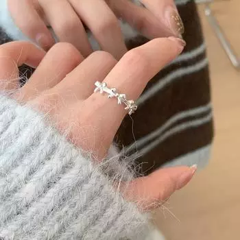 Кольцо-бантик из чистого серебра S999, модное кольцо на указательный палец в корейском стиле, аксессуары, модное легкое роскошное кольцо