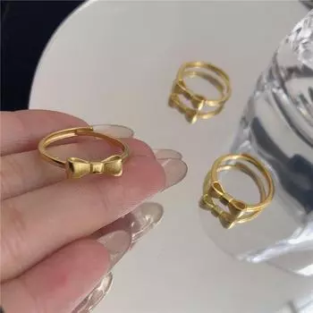 Кольцо-бантик из матового золота Sweet Bow Ring — регулируемое, высококачественное, женская мода на весну 2025 г. null синий/серый