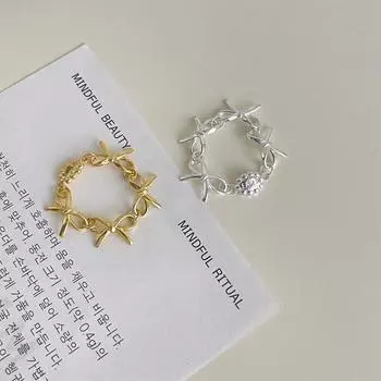 Кольцо-бантик из стерлингового серебра 925 пробы, женское, легкое, роскошное, нишевое, высококачественное, кольцо-цепочка на указательный палец, изысканное, ретро, новое кольцо port size 14