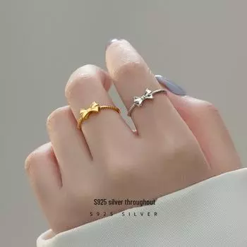 Кольцо-бантик из стерлингового серебра: Модный, легкий, роскошный дизайн для женщин, высококачественный, трендовый аксессуар для указательного пальца 2022 года. Adjustable opening белого золота