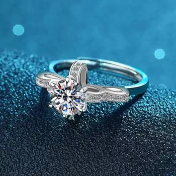 Кольцо-бантик из стерлингового серебра S925 с цветком на руку и бриллиантом в один карат, простое открытое кольцо в виде маленькой феи opening adjustable