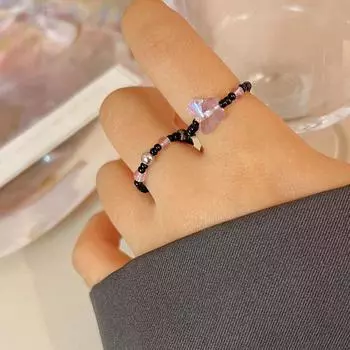 Кольцо-бантик в стиле ретро с бусинами, простое эластичное кольцо-веревка, подходящее для женской бижутерии