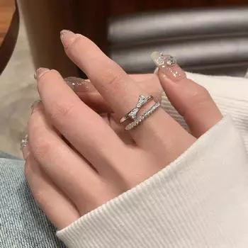 Кольцо-бантик женское легкое роскошное нишевое дизайнерское кольцо Sense Zircon двухслойное трехмерное кольцо Ins Tide Cold Wind указательный палец кольцо