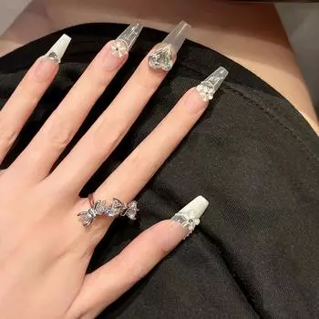 Кольцо-бантик женское легкое роскошное темпераментное цирконовое открывающееся регулируемое кольцо